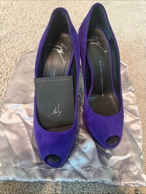 Giuseppe Zanotti Purple Suede Peep-Toe Heels